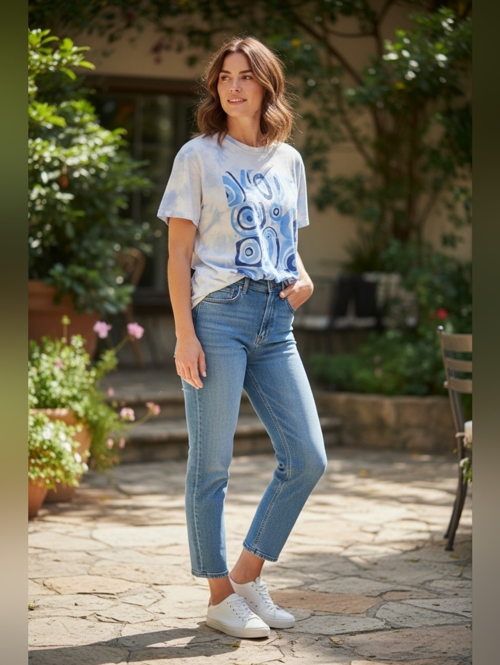 MAVI Women's Light Blue Tie-Dye Graphic Tee